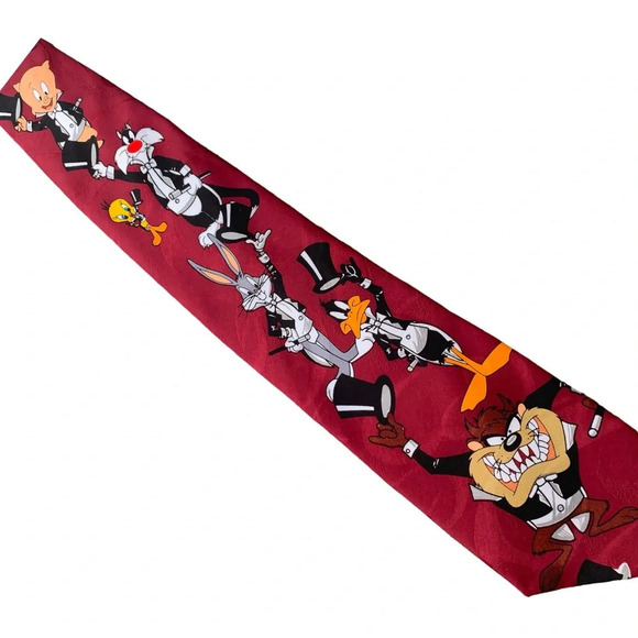 Vintage Looney Toons Tie Bugs Bunny Taz Mens Tie in Tuxedo - Picture 1 of 10